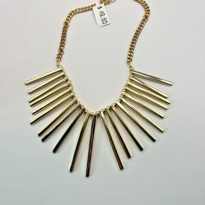 New Gold Bar Fringe Necklace Modern Statement Collar Macy's NWT $49.50‎ Dramatic